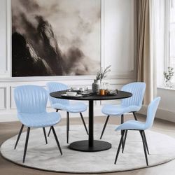 Set Of 4 - Blue Leather Dining Chairs 