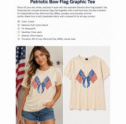 100 |  Patriotic Bow American Flag Graphic Tee | Size XL