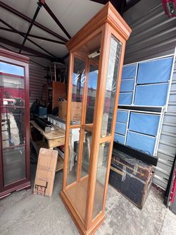 Lighted Oak Glass Curio Cabinet