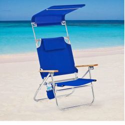 Reclining Comfort Height Backpack Canopy Beach Chair, Blue