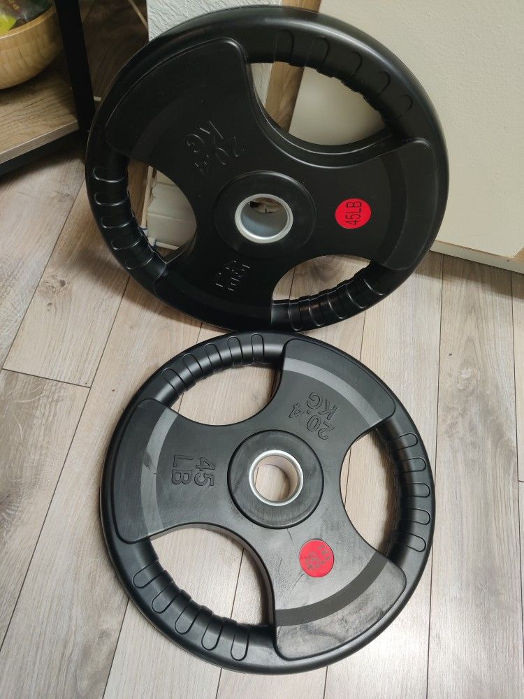 2x 45 Lb Olympic Weights Rubber Coating NEW