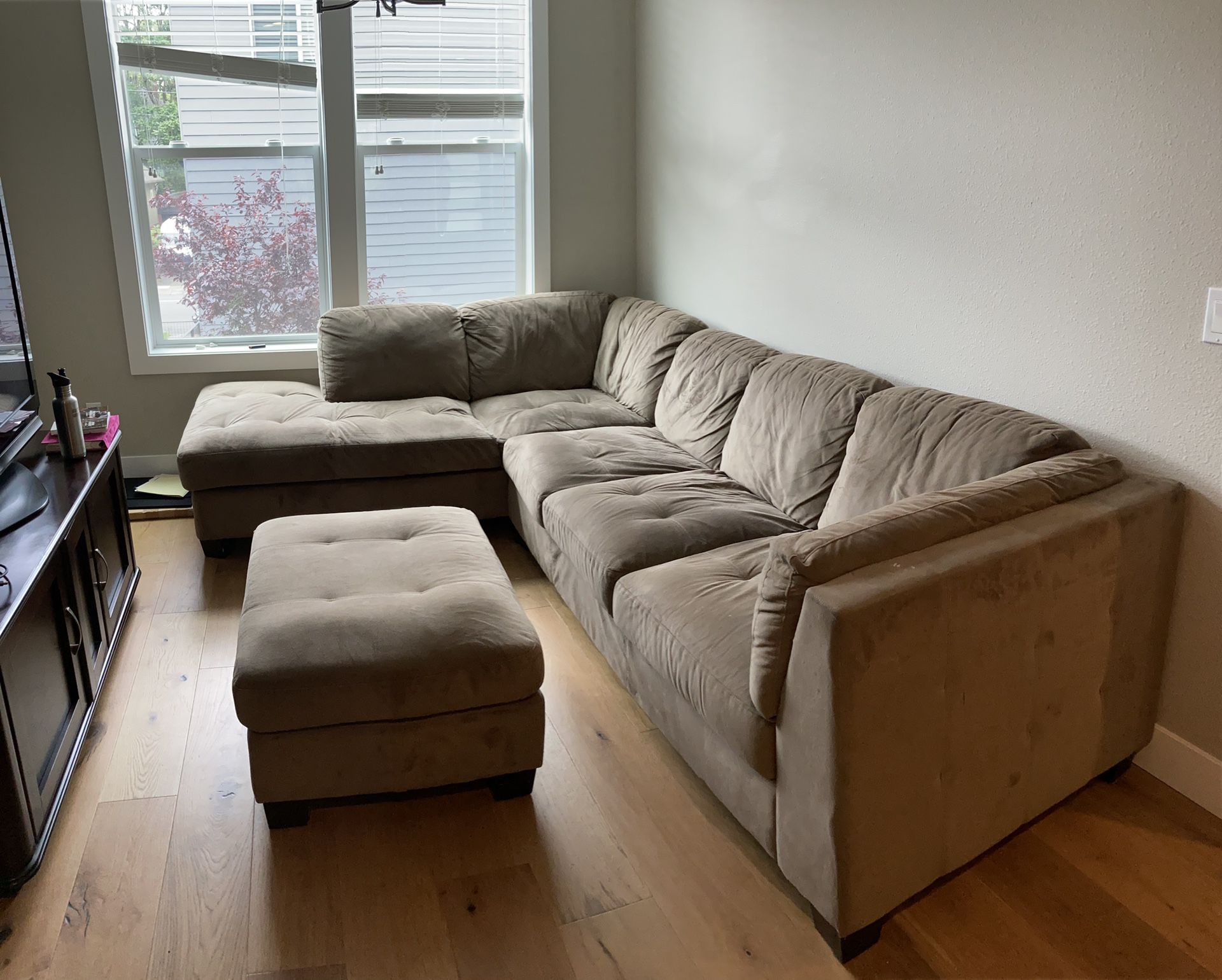 Suede Sectional Couch with matching Ottoman