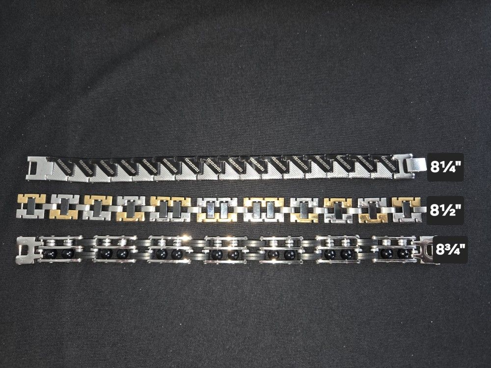 8¾"-8¼" 3 pcs Men's Silver Stainless Steel Bracelet Lot Y2K Punk Goth Emo