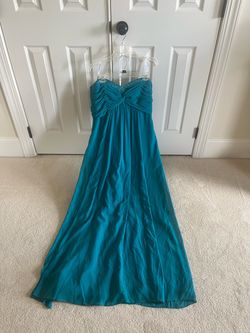 Teal Strapless Beaded Formal Gown