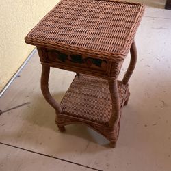 hand painted lamp or end table-rattan