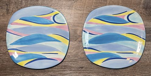 EXTREMELY RARE~2~DANSK~THOROUGHLY MODERN METRIC SQUARE SALAD PLATES 8 3/4"~HTF  Hand Painted ~ Never Used  I have 7 available, however, this listing i
