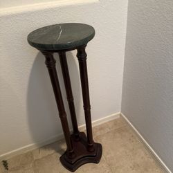 Plant stand / pedestal table with a marble top, Solid marble top with natural veining (not a crack)”