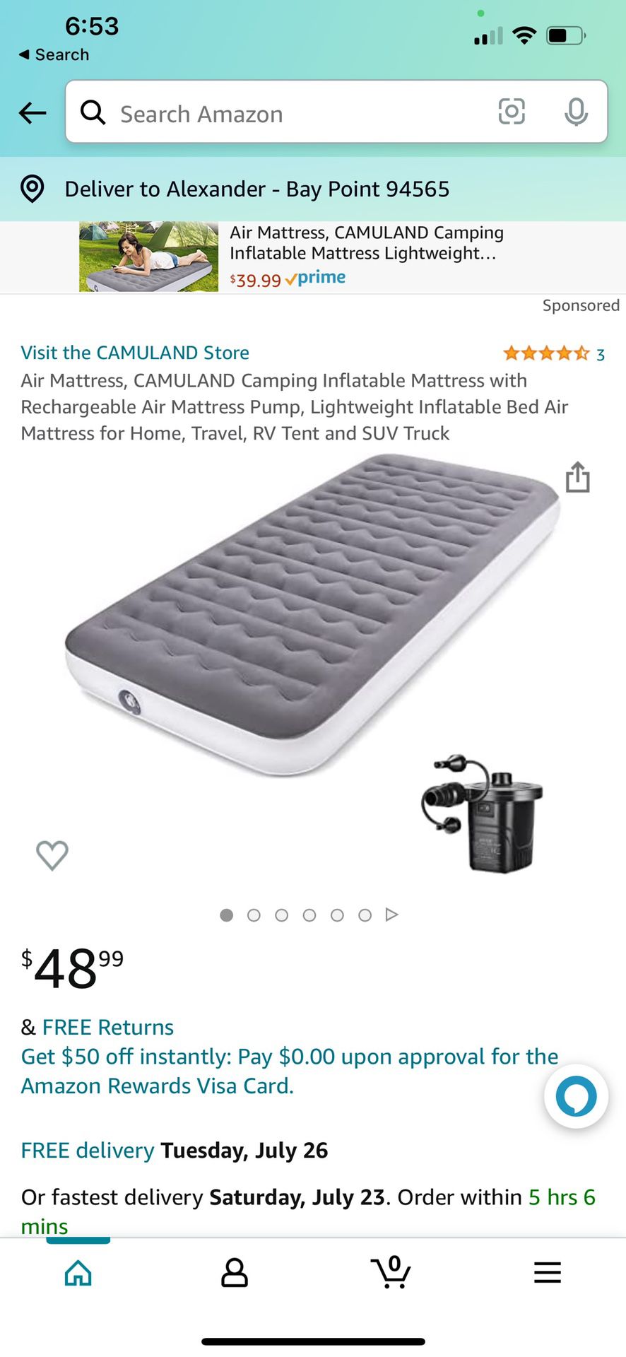 Air mattress camping inflatable mattress with rechargeable air mattress pump