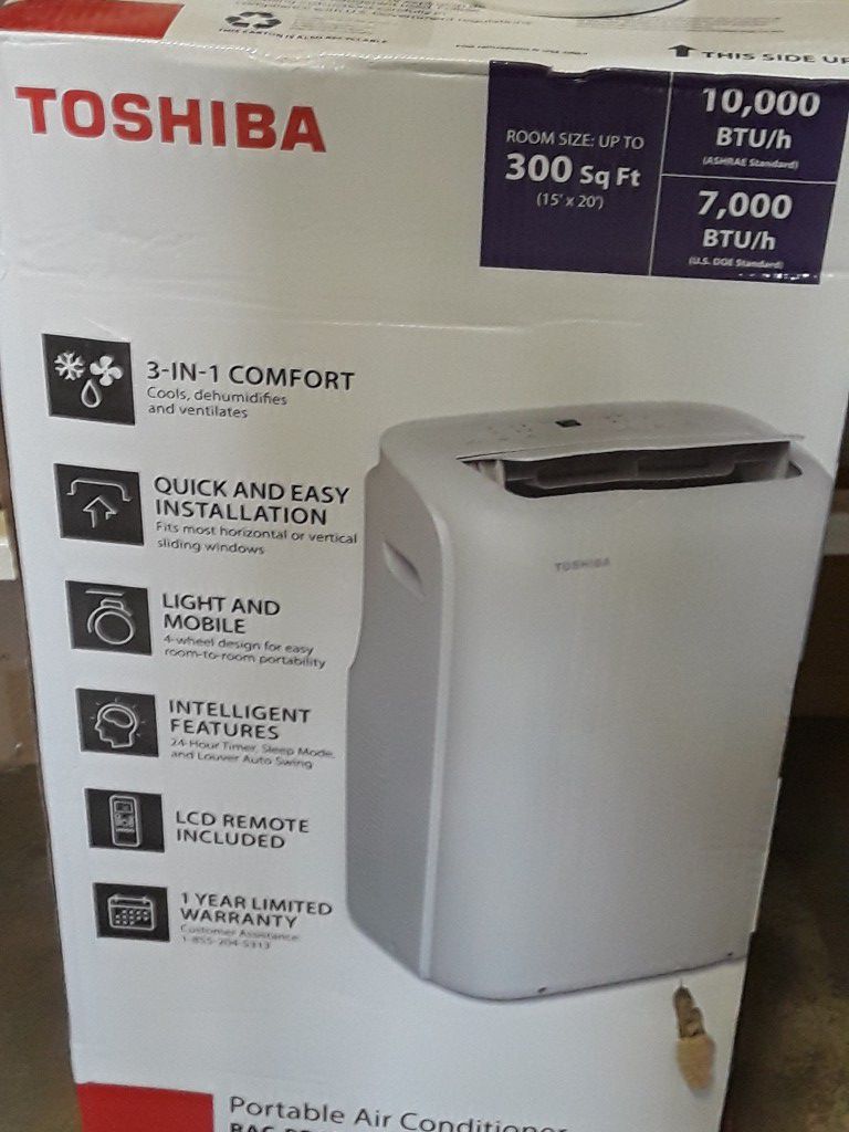 Toshiba 10,000 BTU (7,000 BTU, DOE) 115-Volt Portable Air Conditioner with Dehumidifier Function and Remote Control in White