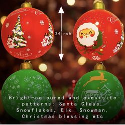 LED Light Up PVC Inflatable Christmas Ball 2 Pack 24 Inches Outdoor Decorations Thickened PVC 16 Colors 4 Flashing Modes Xmas Yard Indoor Home Decor