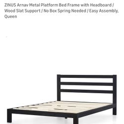 New! ZINUS Arnav Metal Platform Bed Frame with Headboard / Wood Slat Support -QUEEN SIZE