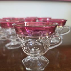 Set Of 12 Pressed glass punch cups with ruby-flashed rim in the 'Lexington' pattern by Indiana Glass Company