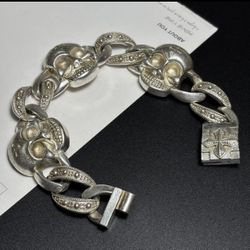 Skull Bracelet 925 , 8.5 Inches 