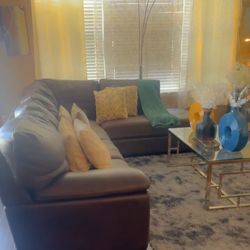 Large Brown Leather Sectional Sofa