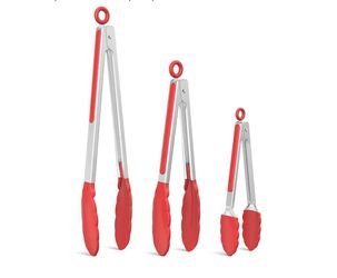 Tongs For Cooking - Heat Resistant 600 Degrees Stainless Steel Kitchen Tong,Heavy Duty Metal Locking Tongs - Perfect for Food,Salad and BBQ set of 3 (
