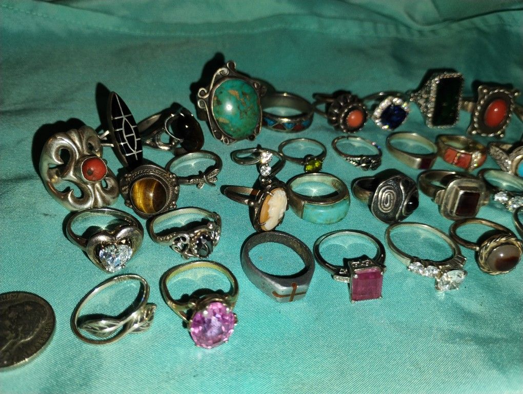 37 Sterling 925 Signed Rings