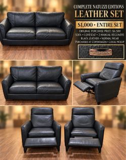 Natuzzi Editions Black Leather Living Room Set