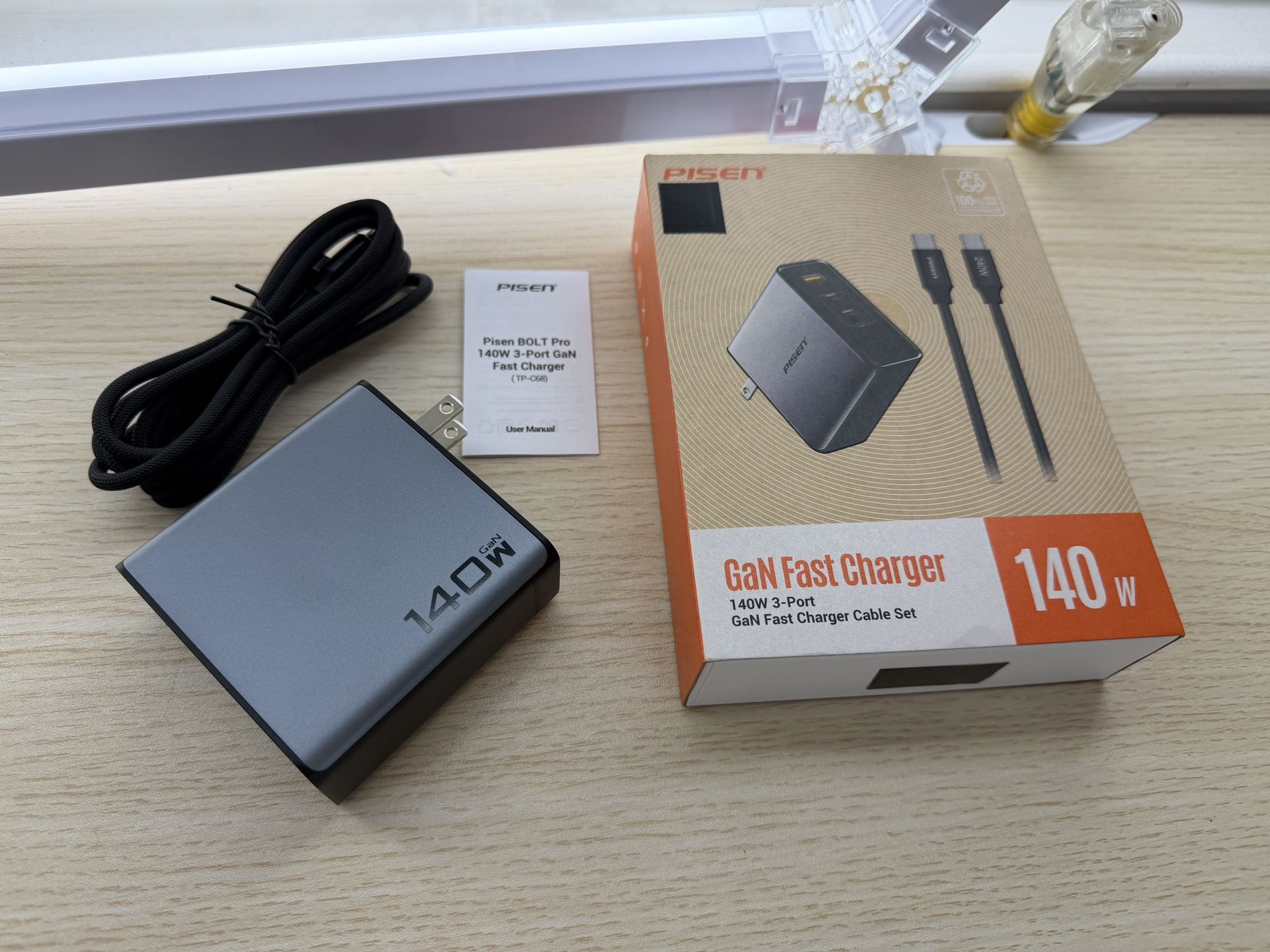 Brand New PISEN 140W USB C Charger - PD3.1 GaN Fast Charger USB C 3-Port Foldable Charging Block 140Watt Power Adapter with 6FT 240W SKU182-S1