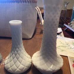Milk Glass - Diamond Cut Bud Vases