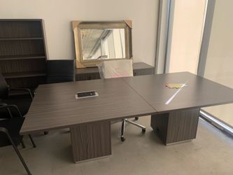 Conference table rectangular with power gray  4’x8’