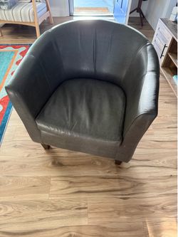 Grey Faux Leather Barrel Accent Chair