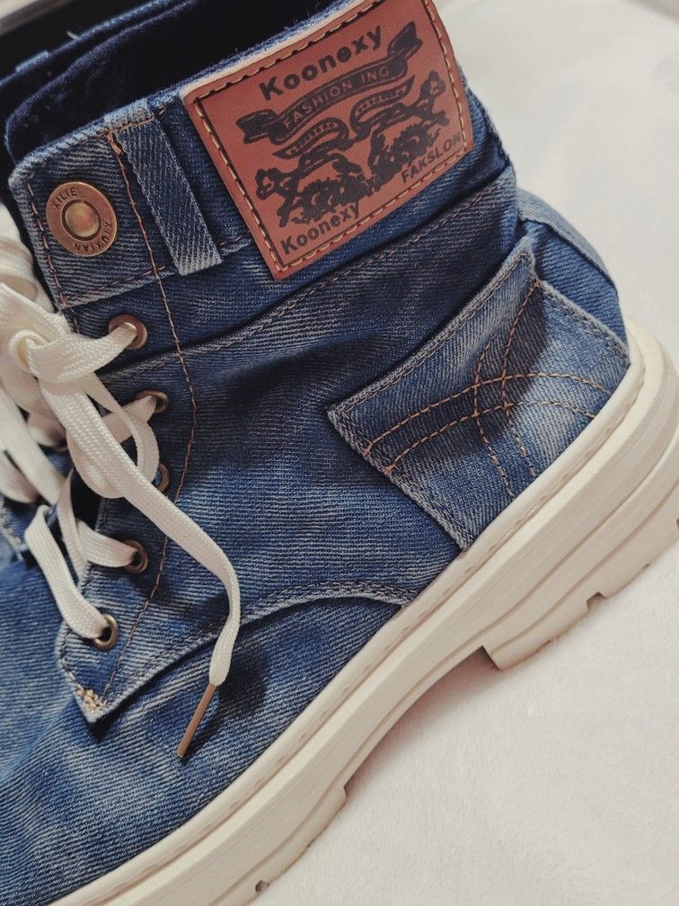 Men High Top Denim Inspired Boots Size 11.5 (EU 45)