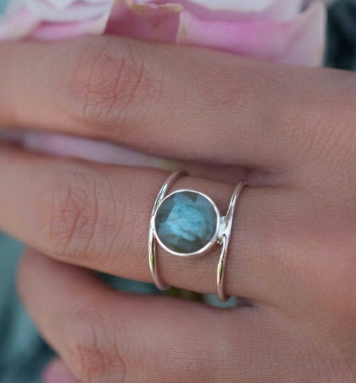 18k Plated 925 Sterling Silver Labradorite Ring