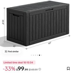 100 Gallon Lockable Resin Deck Storage Bench, Waterproof Outdoor Storage Box with Lid,