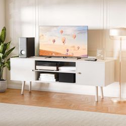 TV Stand for 48''-55''TV,  Entertainment Center with 2 Storage Cabinets, Console Table, White F-5