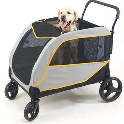 KZLAA Extra Large Dog Stroller Pet Stroller Foldable Within 154lbs Medium Large Multiple Dogs with Rotating Front Wheels Rear Brakes