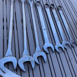 Seven (7) SNAP ON Combination Wrenches That Are From 1 3/8”-2” & 19”-29” Tall