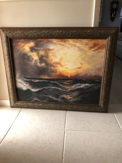 Ocean sunset large painting