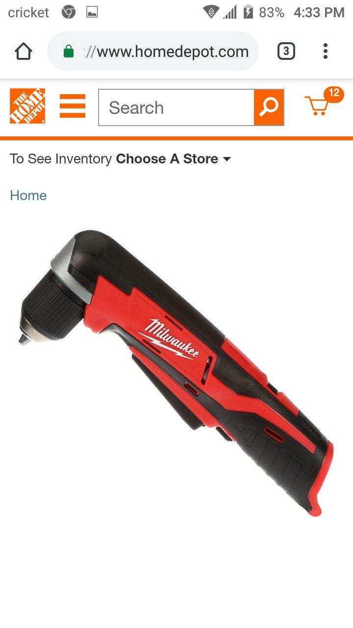 Brand New in box. Milwaukee M12 12-Volt Lithium-Ion Cordless 3/8 in. Right Angle Drill (Tool-Only)