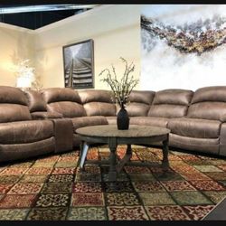 Dark Brown Leather Reclining Sectional Couch| Living Room Set 🌟🌟🌟 Brand New 💥 Delivery Available 👍