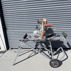 Ridgid Miter Saw On Rolling Cart Stand 12 inch Electric Power Tool