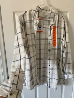 Women's Plus Size XXL Plaid Button Down Shirt Cream Beige Lightweight Long Sleeve