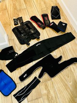 Back brace, Knee, ankle, wrist sleeves, ankle weights