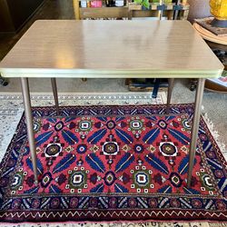 Vintage MCM Wood Tone Formica Table/Desk w/ Metal Legs