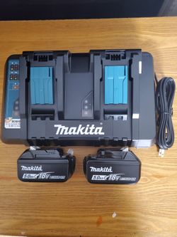 2 Two Dos 5ah 5 Amp 5.0ah 5.0 Ah 18 Volt Makita 18V Lithium-Ion Dual Port Rapid Optimum Charger Kit Set Combo