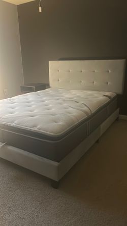 Queen Bed Frame with Tufted Headboard and Mattress