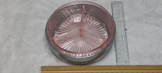 Pink Depression Glass And Silver Holder