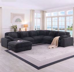 Large Dark Gray Corduroy U-Shaped Sectional 🛋️