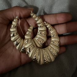 Women's, Kid's 10K Yellow Gold Diamond Cut Scalloped Hoop - Oval Shrimp Earrings