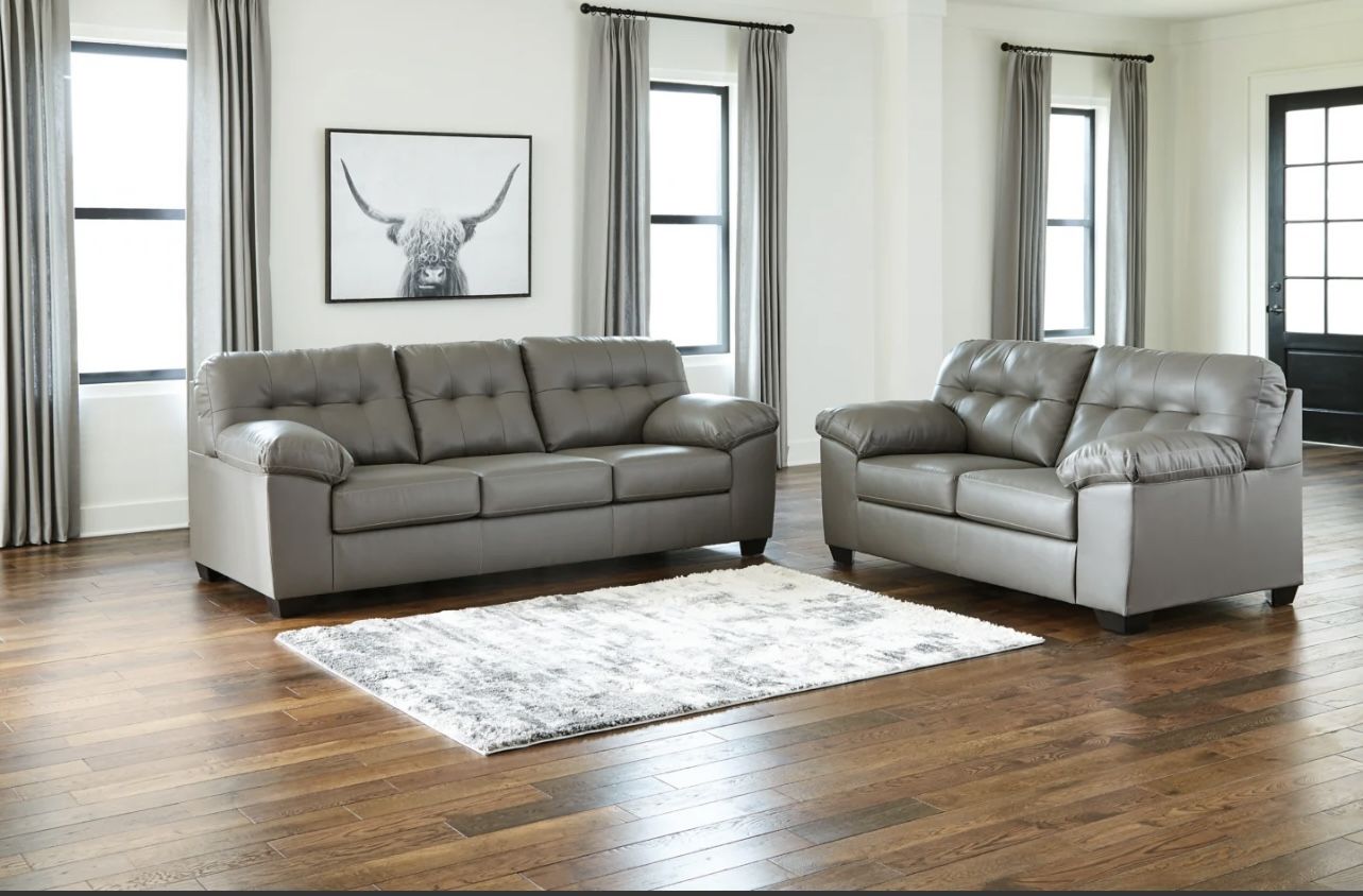 Brand New Gray Faux Leather Sofa And Loveseat. Also Available As A Sectional. Get Now Pay Later