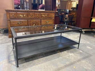 Glass top 2 tier steel coffee table