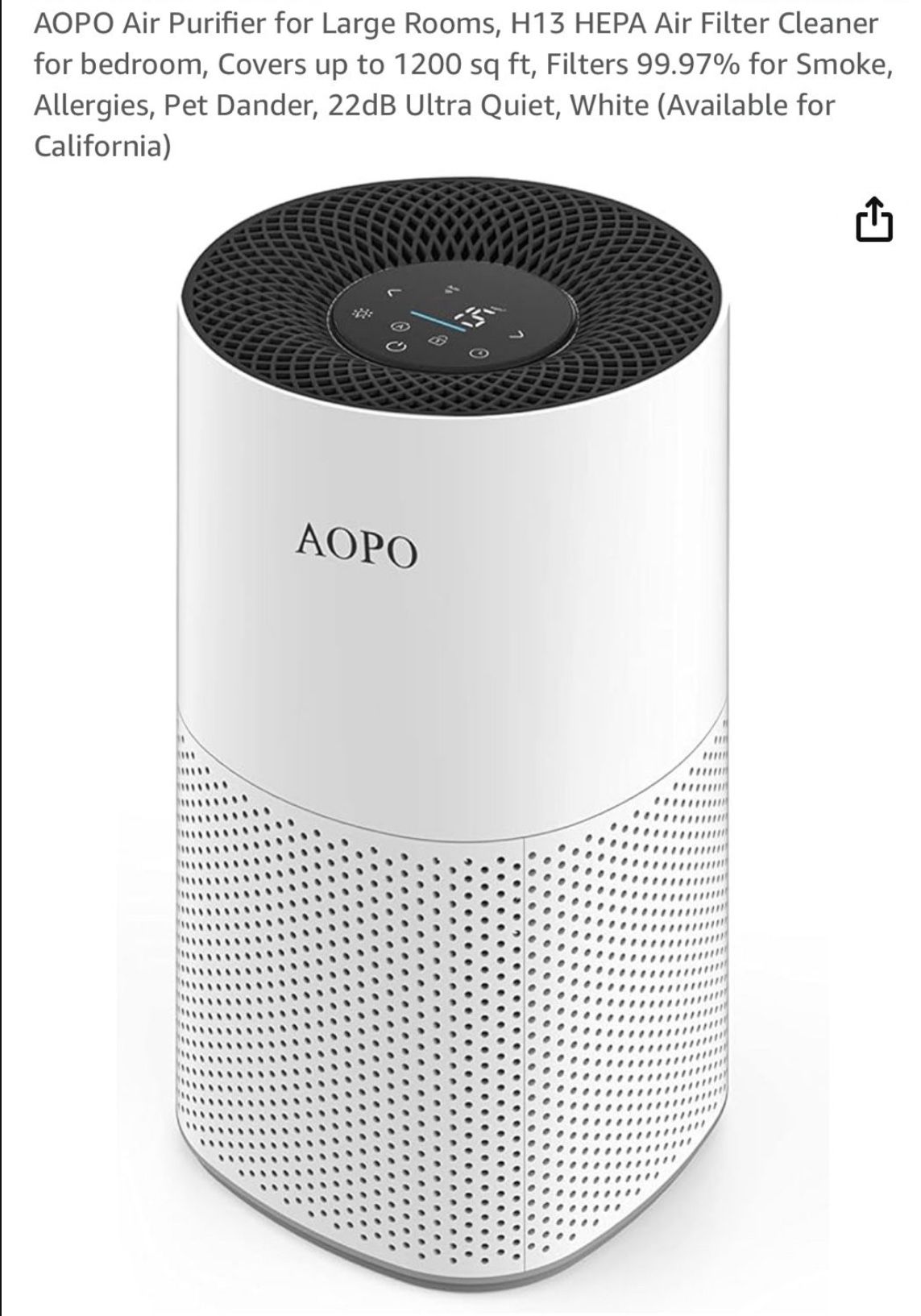 AOPO Air Purifier for Large Rooms, H13 HEPA Air Filter Cleaner for bedroom, Covers up to 1200 sq ft, Filters