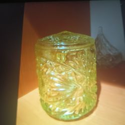 Antique yellow Crystal canister set of three perfect very old