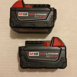 Brand New Milwaukee M18 Red Lithium XC 5.0 AH Batteries.        130 Firm on Price.       130 Firme en Precio.