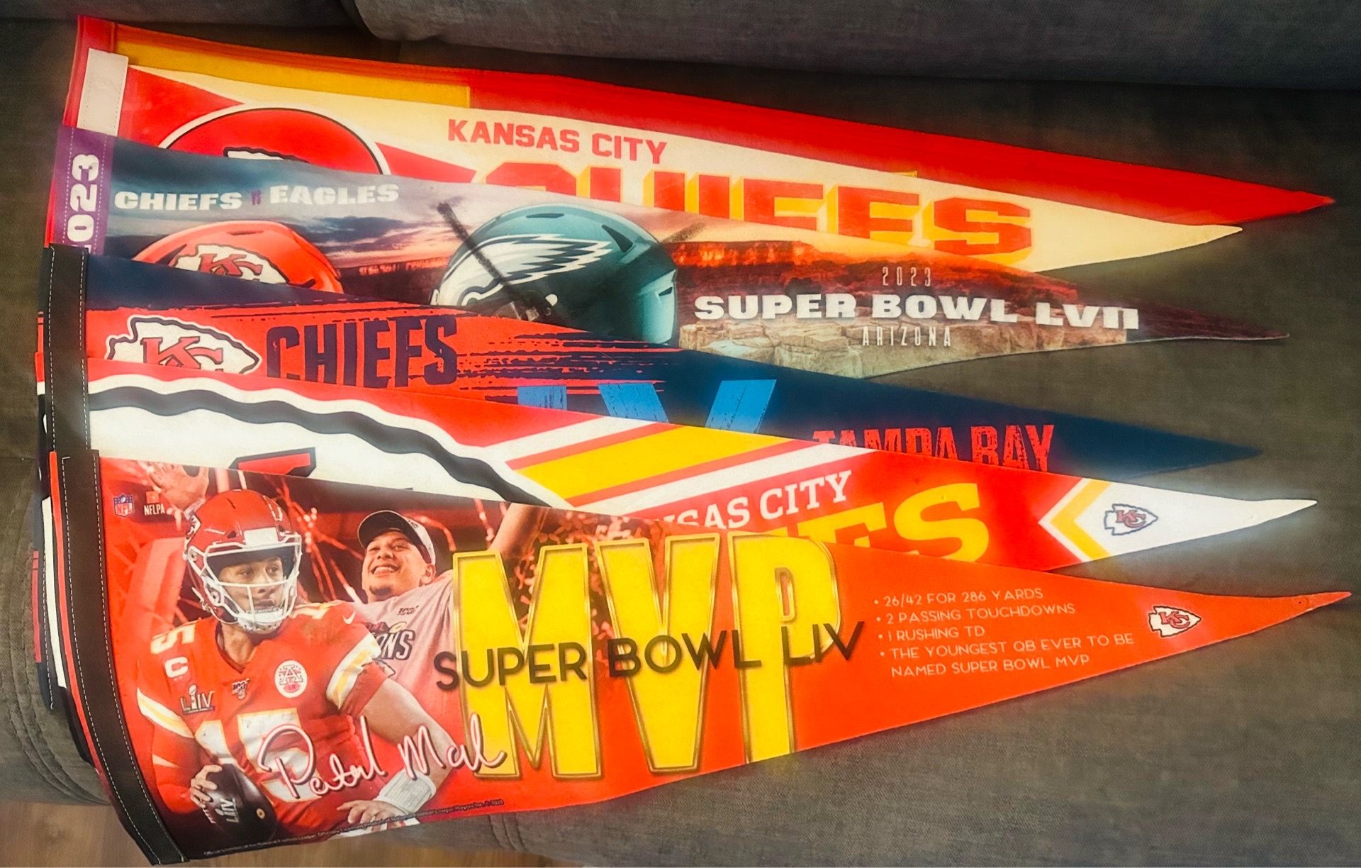 6 Modern KC Chiefs Pennants. Man-Cave Ready!