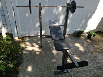 Gold weight bench with leg extension flat incline decline shoulder press. Bench is new 165